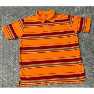 Champs Mens Short Sleeve Polo Shirt Striped Orange Casual Tops Co Size XL